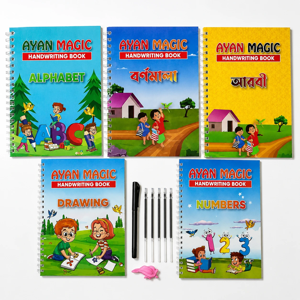 handwriting book1 Magic Handwriting Book 5 in 1 Combo Set with Pen, 5 Refills & Pencil Grip - Image 1